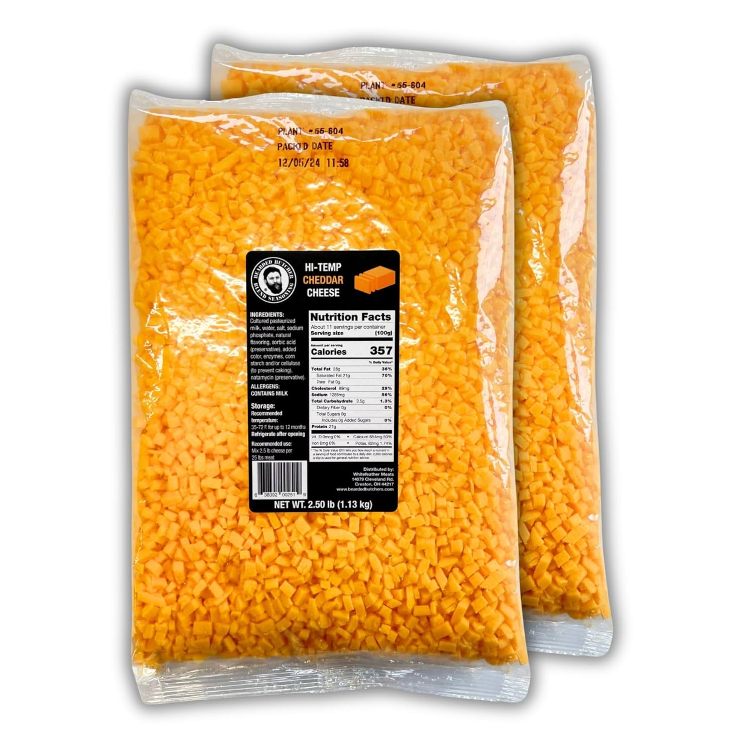High-Temp Cheddar Cheese for Sausages and Burgers, 5 lbs