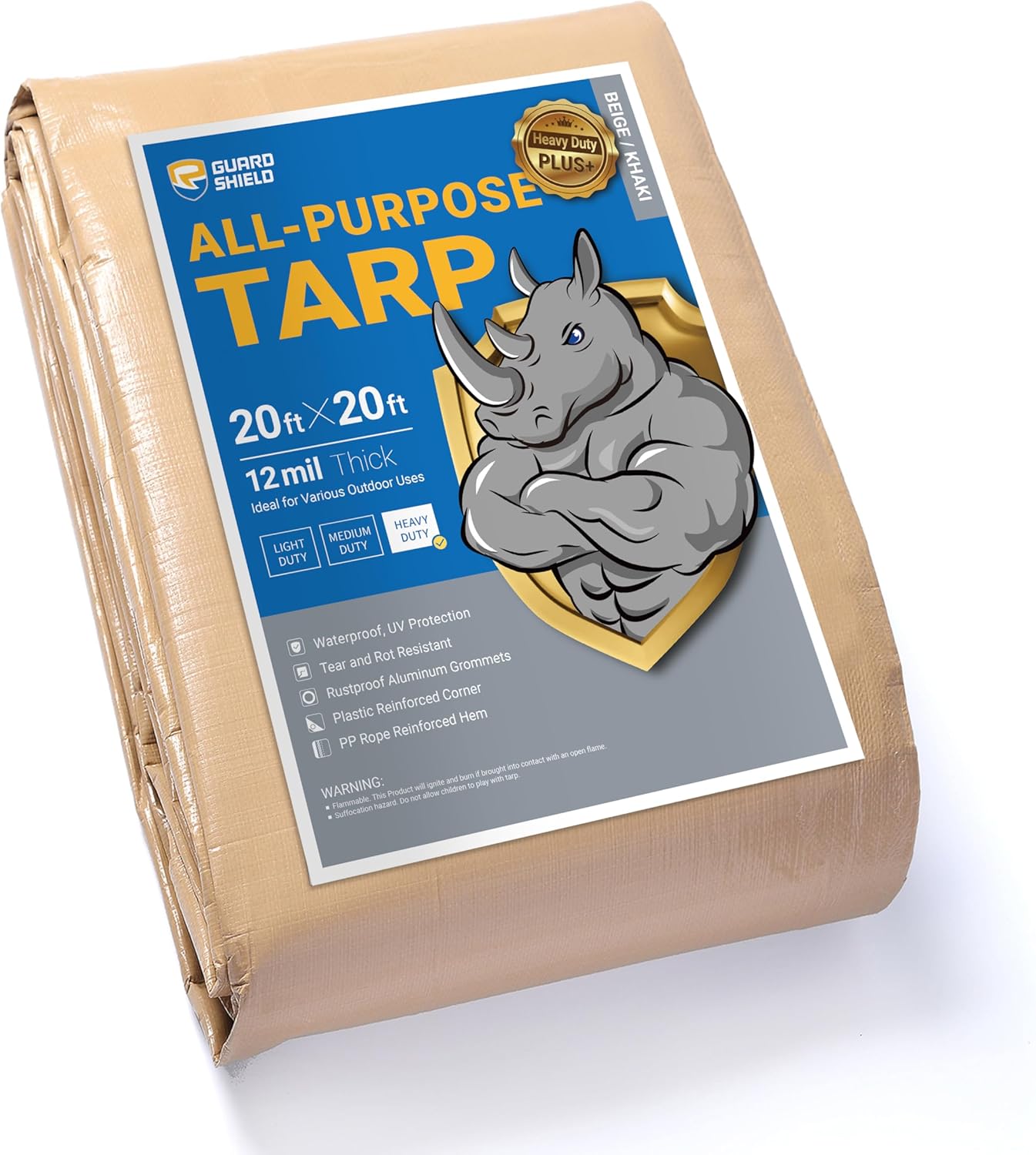GUARD SHIELD Beige Tarp 20x20 Feet Heavy Duty Outdoor Cover