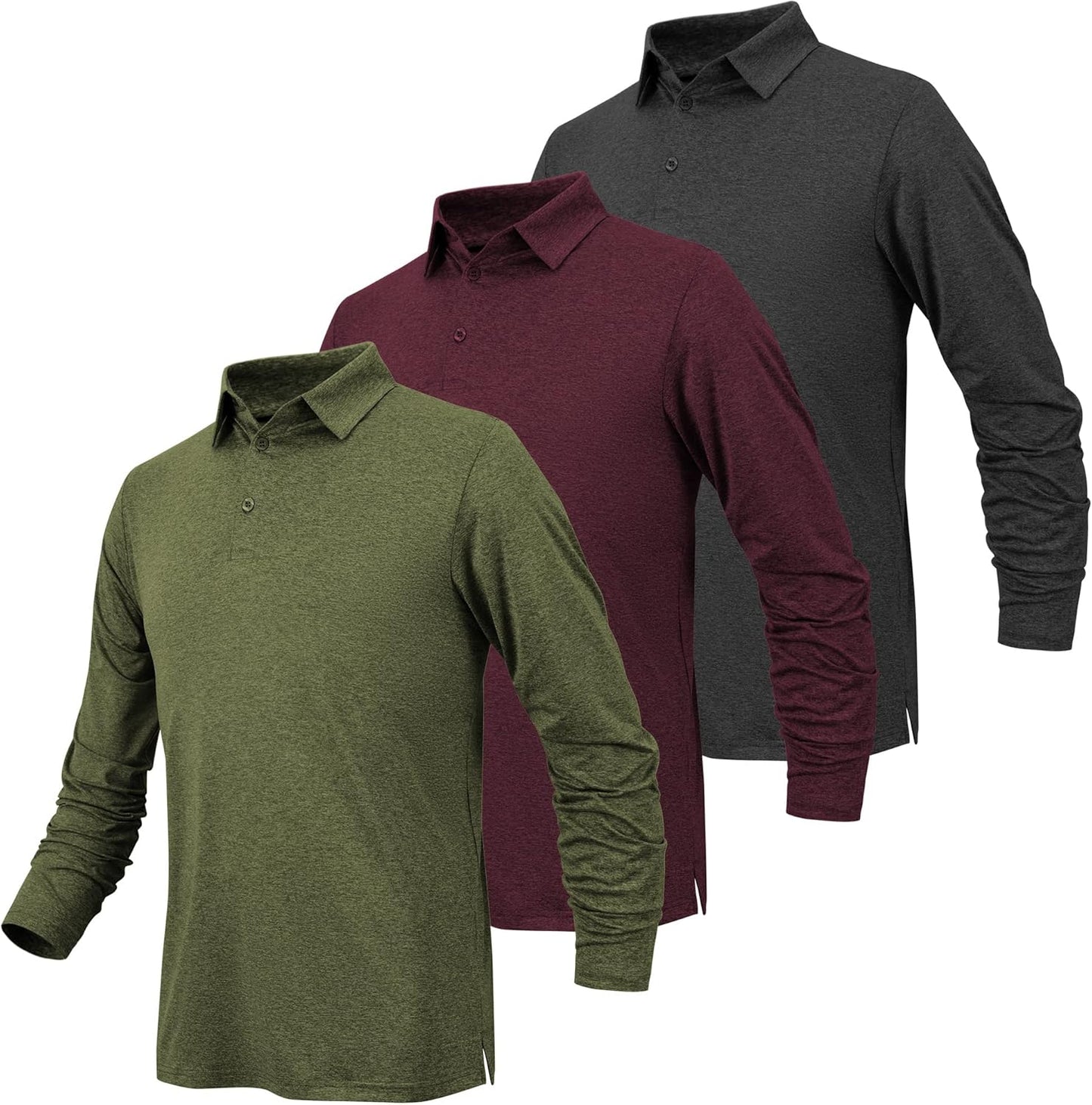 Moisture Wicking Long Sleeve Polo Shirts for Men by BALENNZ