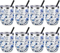 12 oz Insulated Wine Tumbler Blue and White Porcelain - 8 Pack