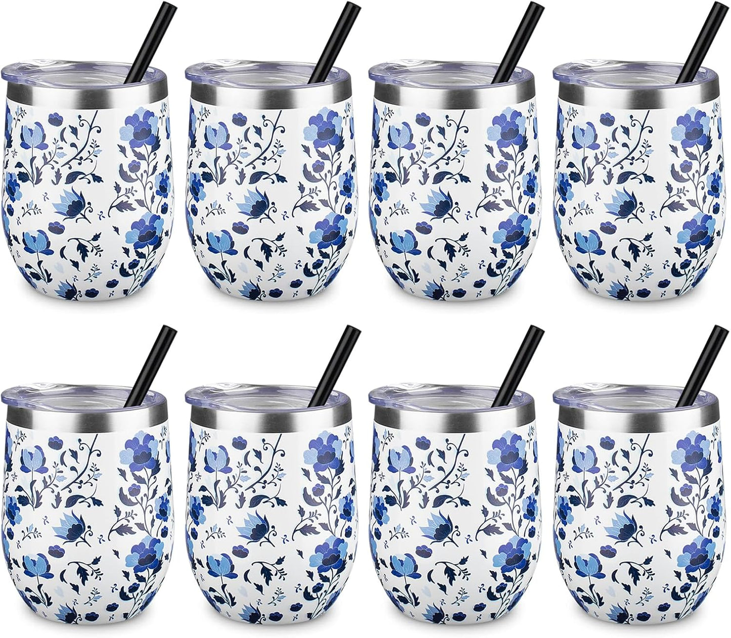 12 oz Insulated Wine Tumbler with Lid and Straw for All Drinks