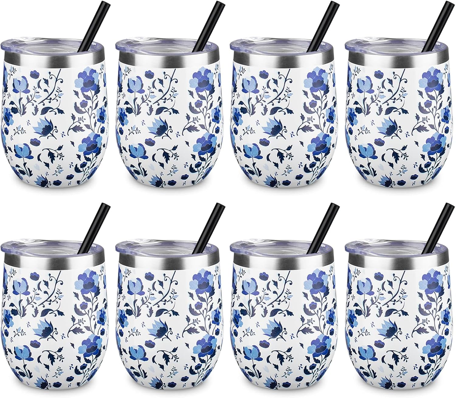 12 oz Insulated Wine Tumbler with Lid and Straw for All Drinks