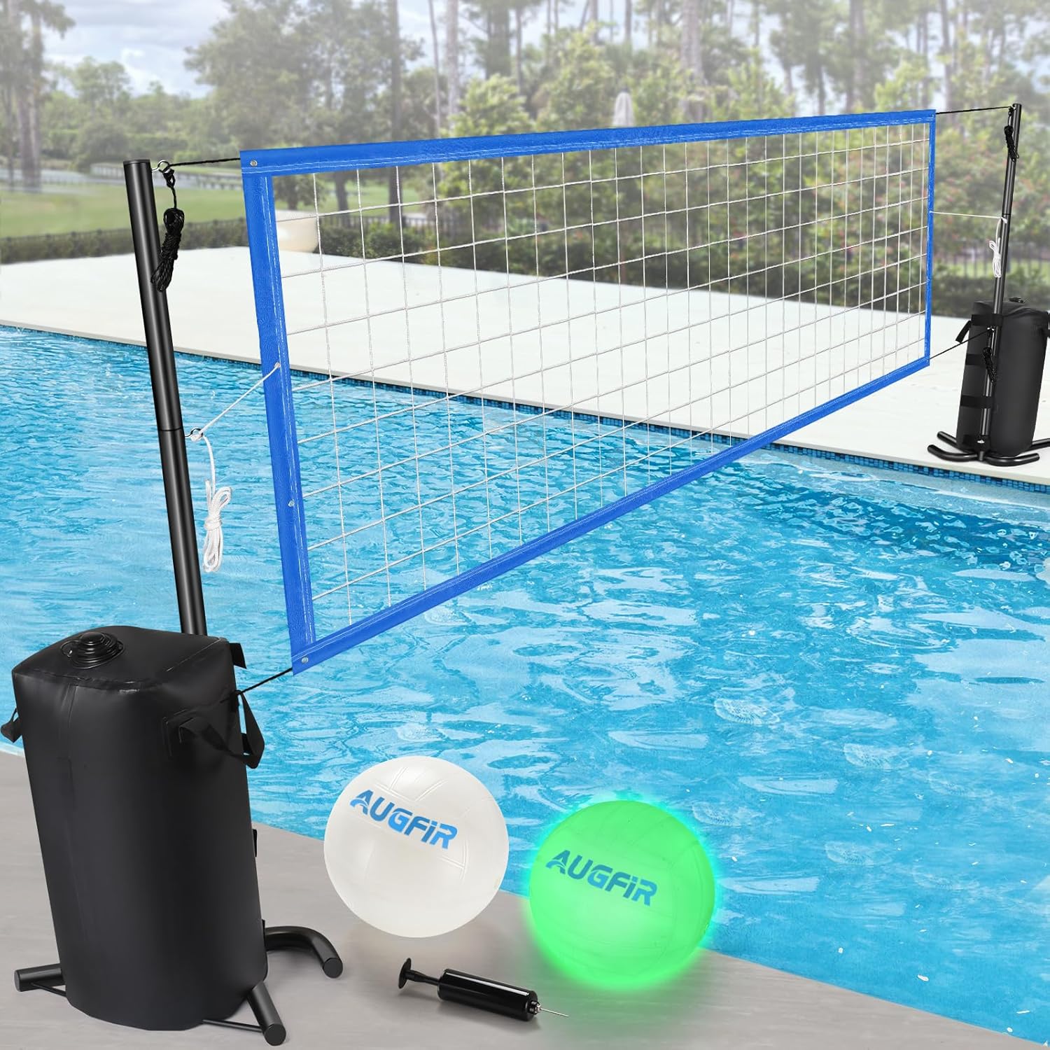 Heavy-Duty Pool Volleyball Net Set with 2 Inflatable Volleyballs