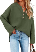 Women's Oversized V Neck Button Henley Sweater - Cozy Casual Fit