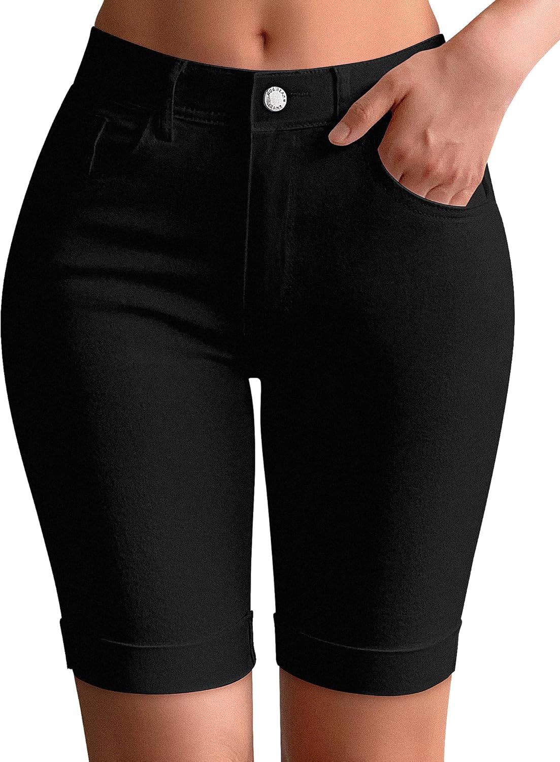 Roswear Womens Mid Rise Roll Cuff Bermuda Denim Jean Shorts