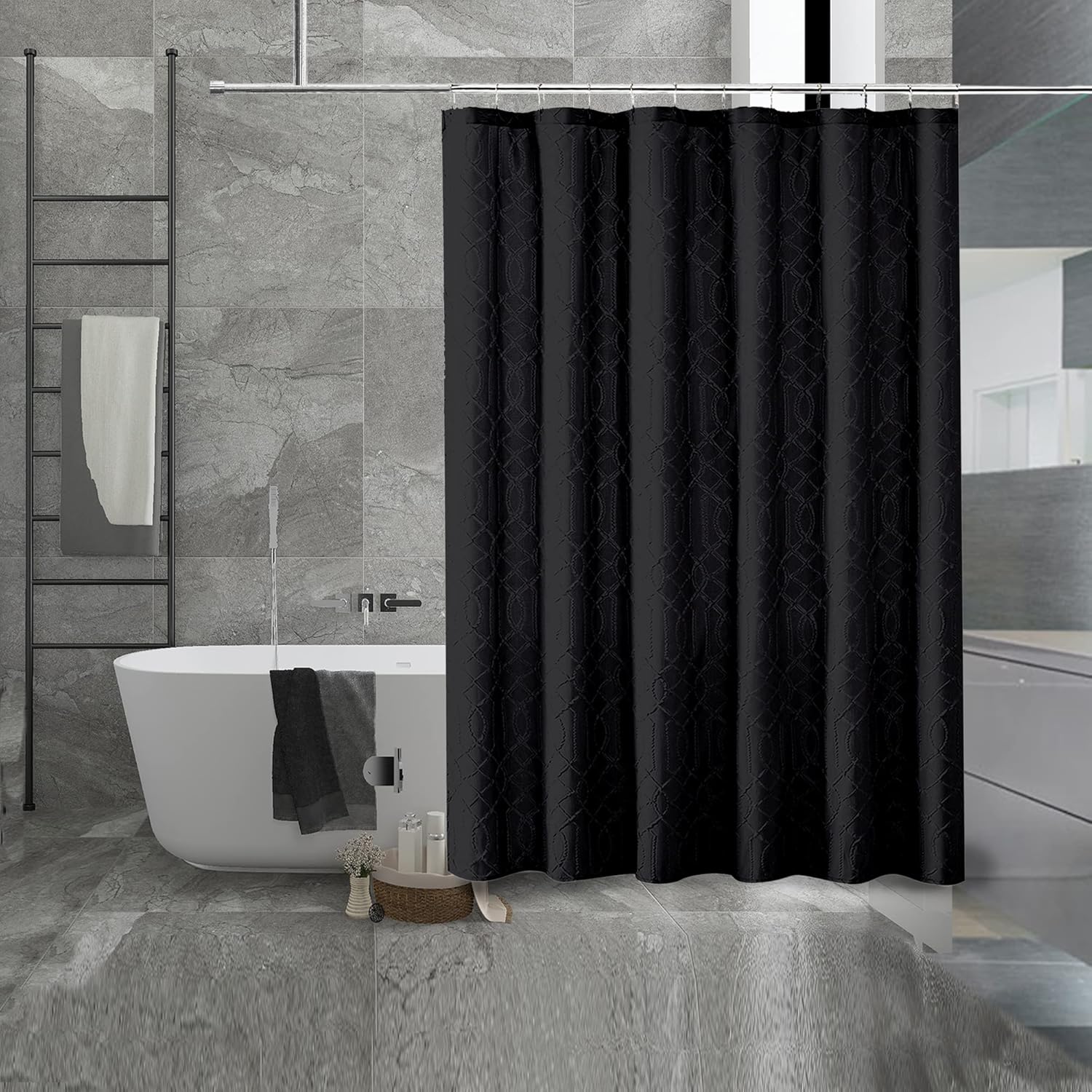 3D Embossed Black Shower Curtain - Elegant Bathroom Decor