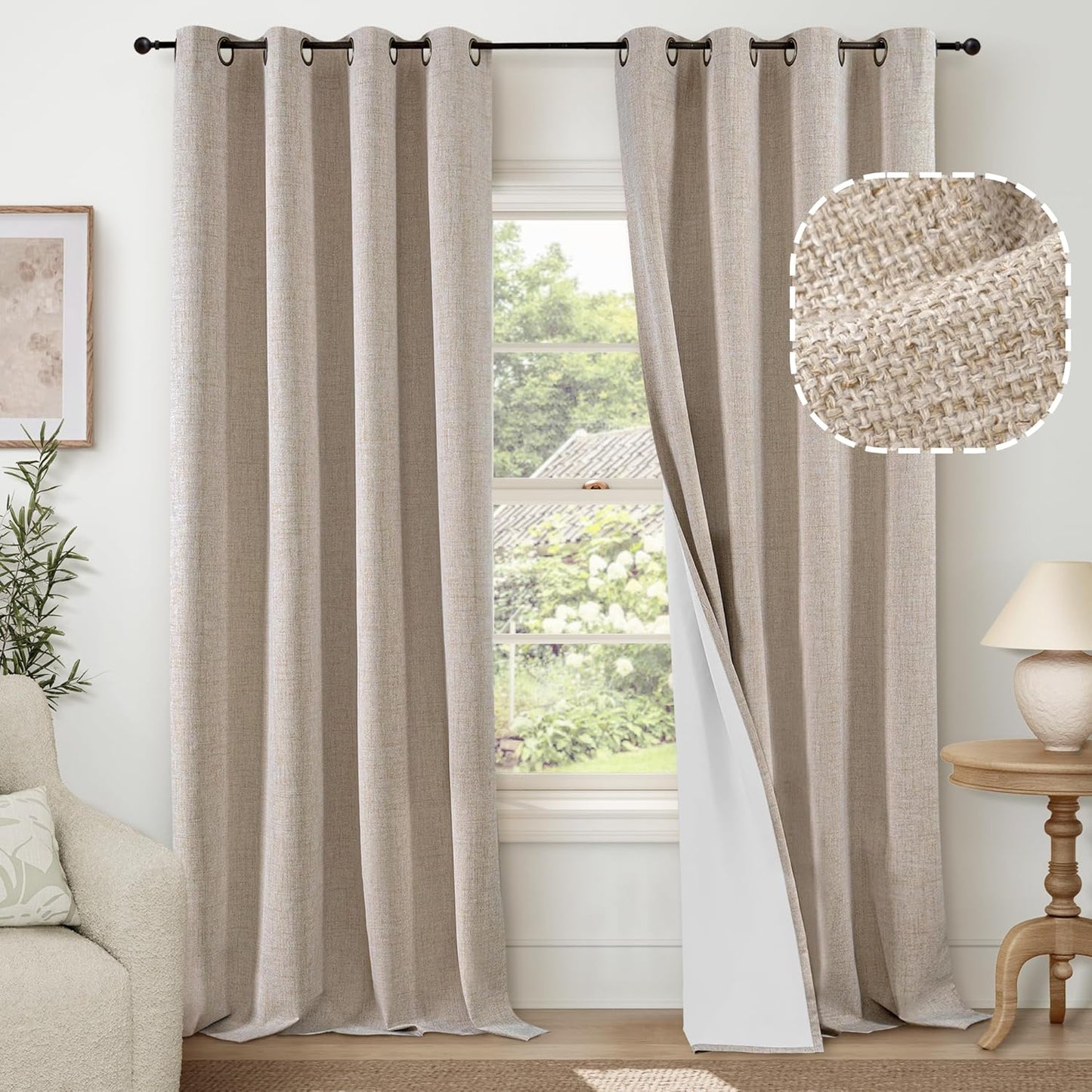 Beige 100% Blackout Curtains for Living Room 95 Inch Length