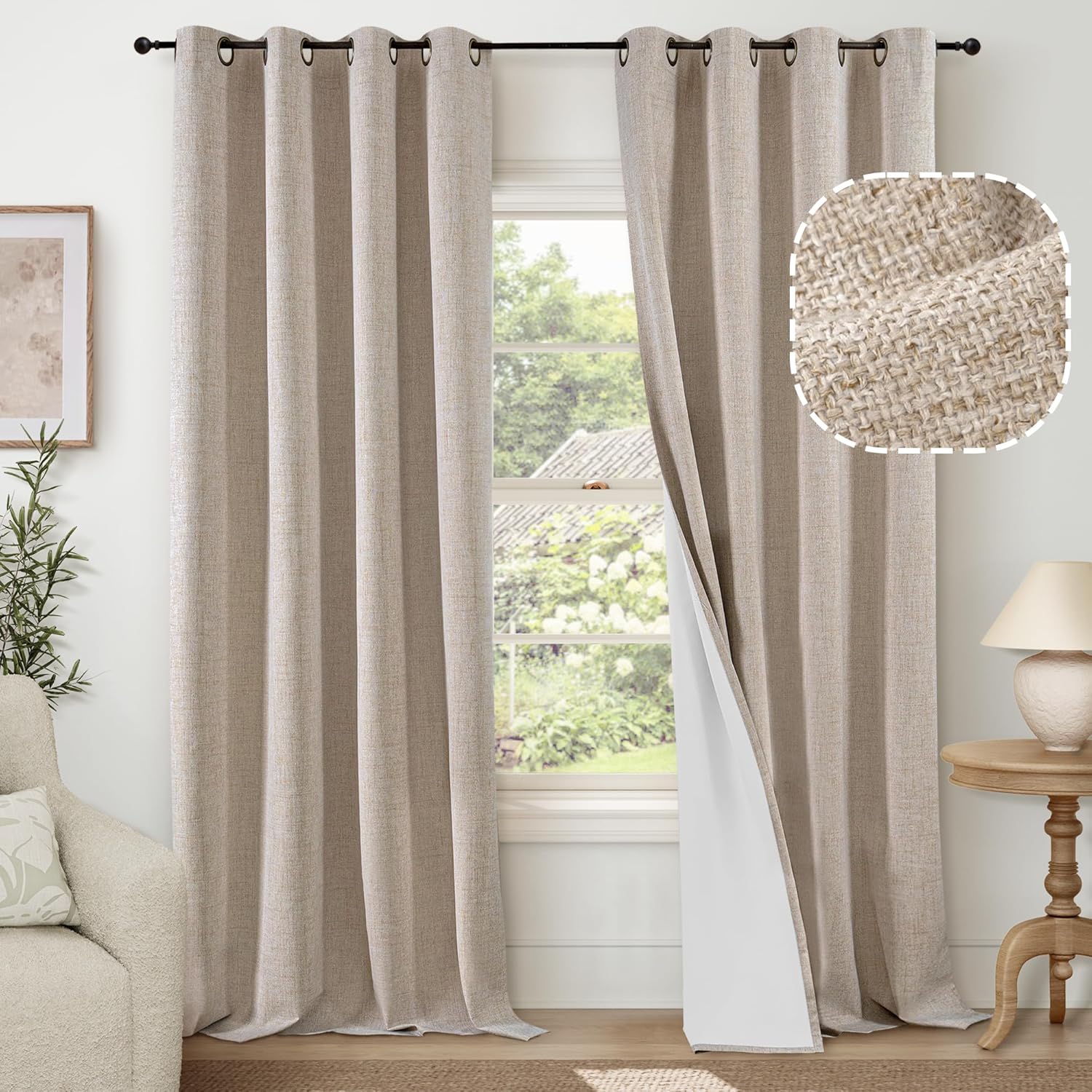 Beige 100% Blackout Curtains for Living Room 95 Inch Length