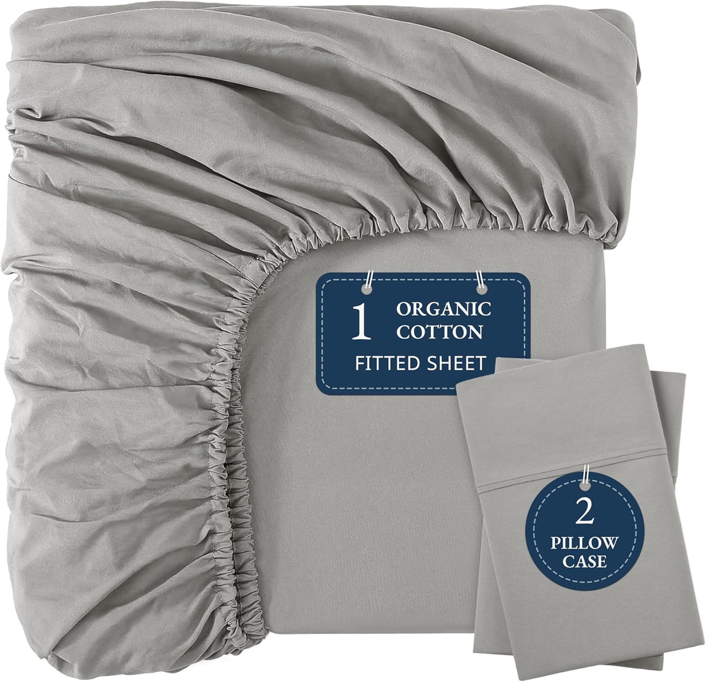 Organic Cotton Fitted Sheet Set for Full Size Bed - Silver
