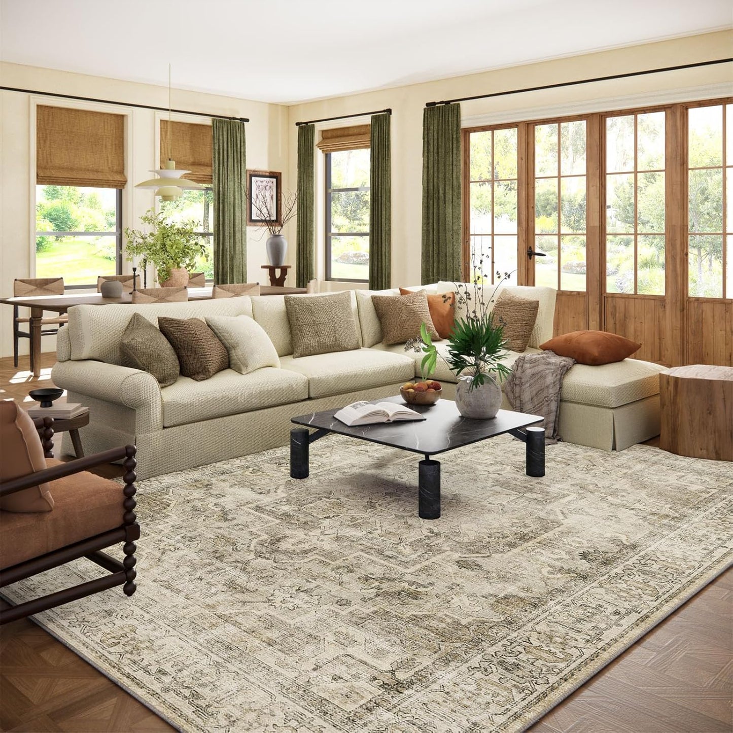 Washable Area Rugs for Living Room: Soft Vintage Non-Slip Carpet