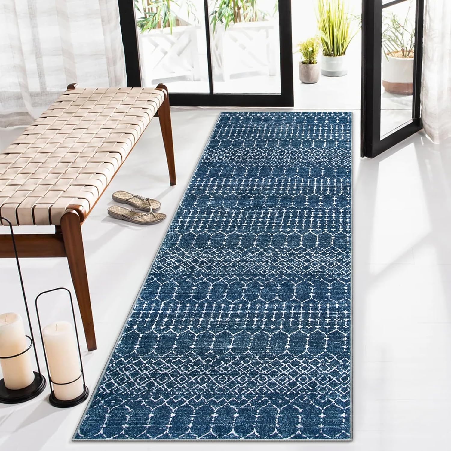 Lahome Moroccan 2x5 Washable Blue Runner Rug for Home Use