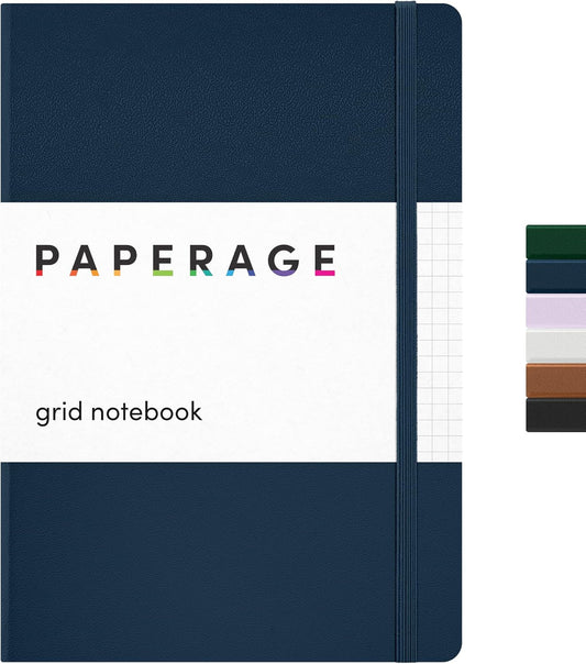 PAPERAGE Navy Grid Notebook - Thick 100 GSM Paper
