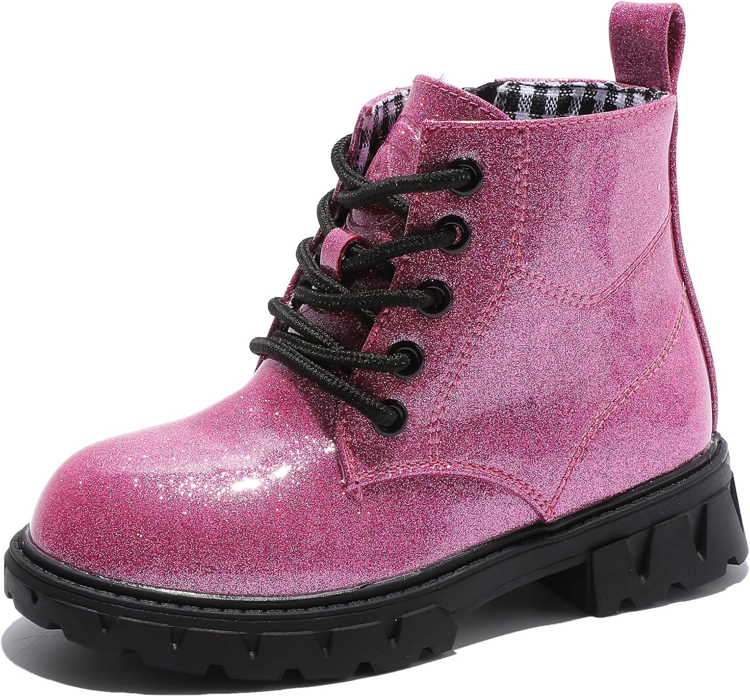 DADAWEN Boys Girls Glitter Ankle Boots Waterproof Combat Shoes