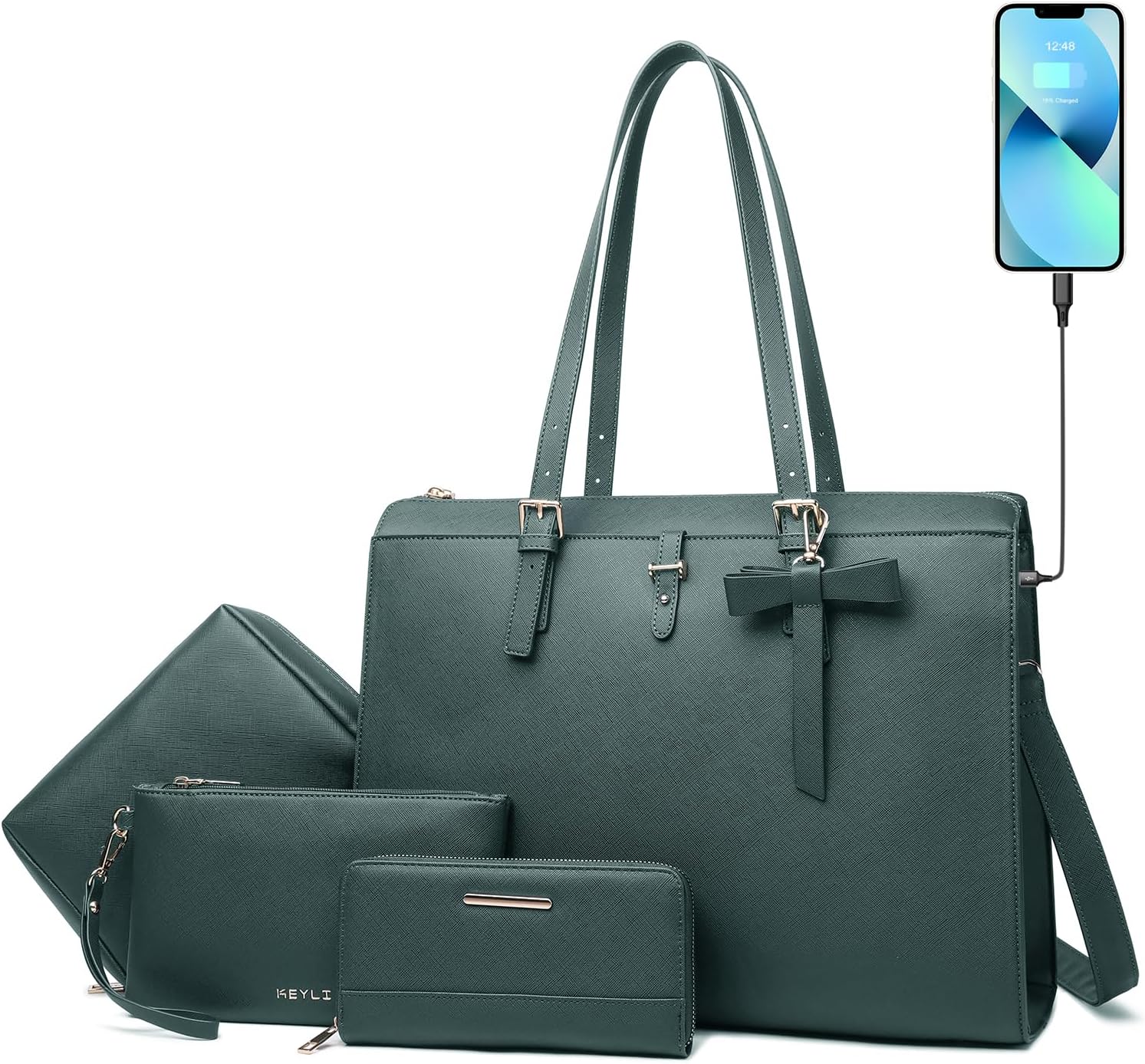 Keyli 4pc Laptop Bag Set for Women with USB Charging Port