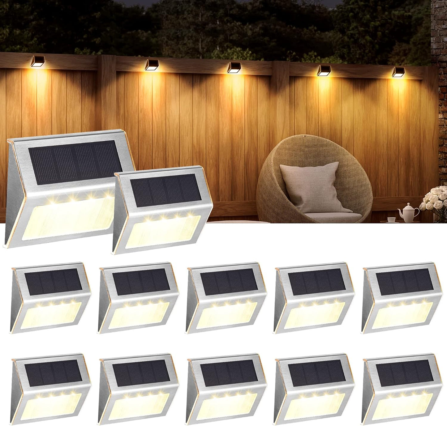 SOLPEX Solar Step Lights - 12 Pack for Outdoor Decks and Paths