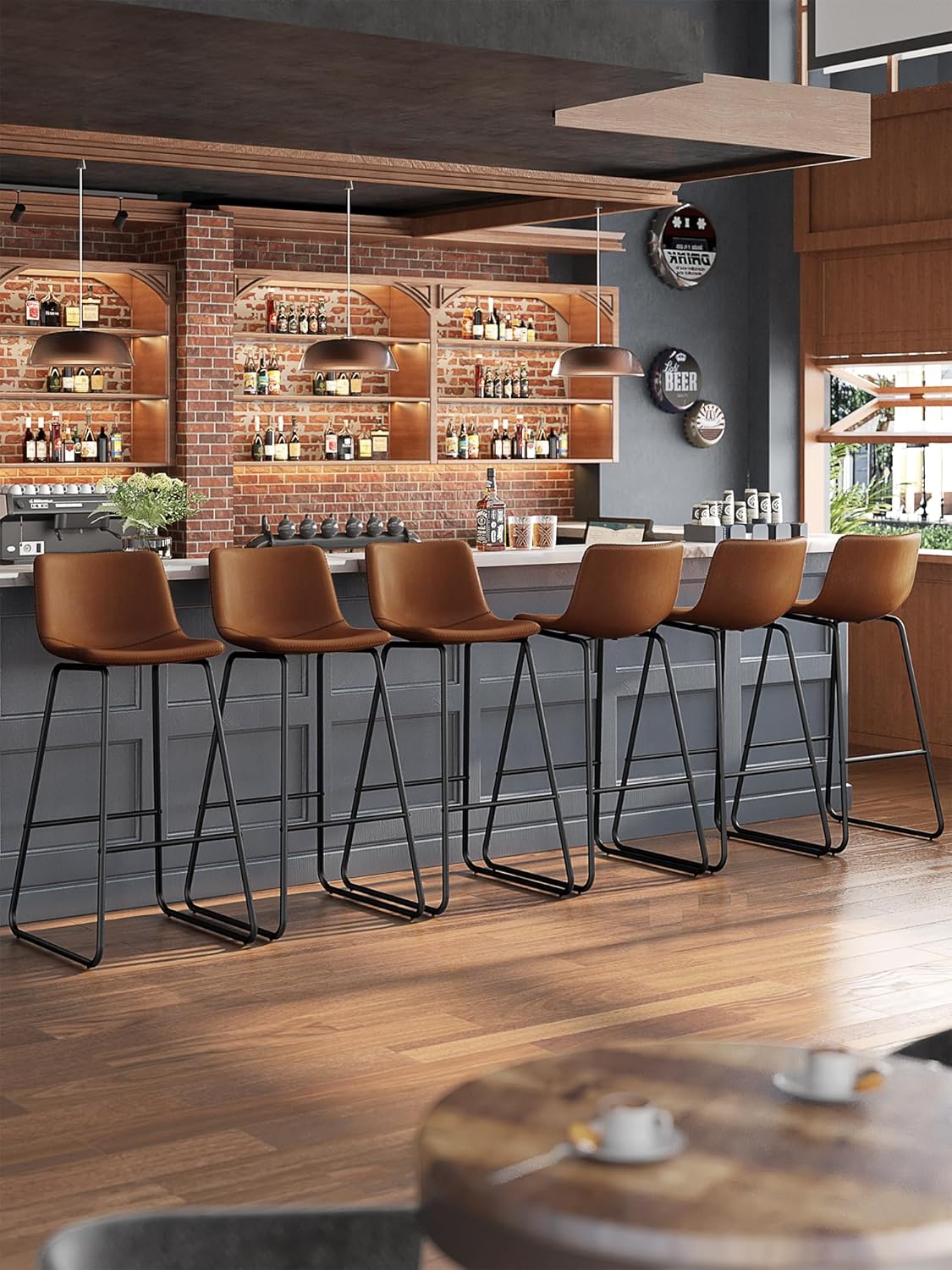 Modern Faux Leather Bar Stools Set of 6 for Kitchen Island