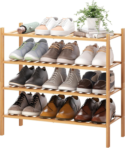 BMOSU 4-Tier Bamboo Shoe Rack for Stylish Storage Solutions