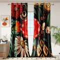 100% Blackout Black Boho Floral Curtains 108 in Extra Long - Darkening