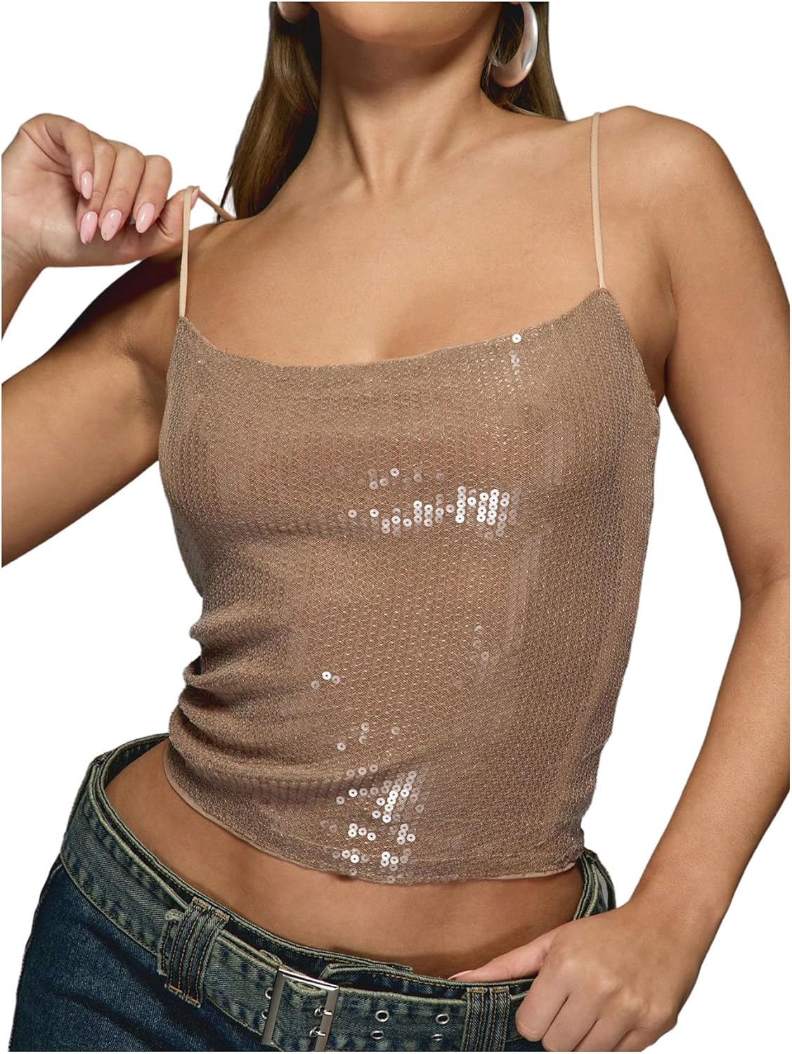 SOLY HUX Women's Glitter Sequin Cami Tops for Party Wear