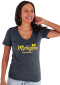 Blue 84 Michigan Wolverines Womens V-Neck Tri Blend T Shirt - Soft Fan