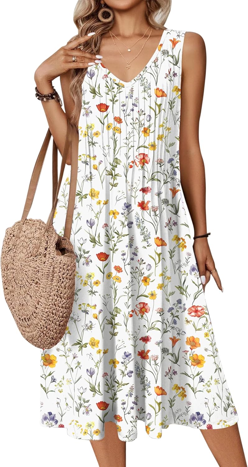 Zeagoo Women Summer Casual Dress 2025 Midi Swing Tank Sundress