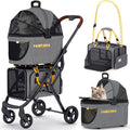 PAWZIDEA Double Pet Stroller with Detachable Carriers for Travel