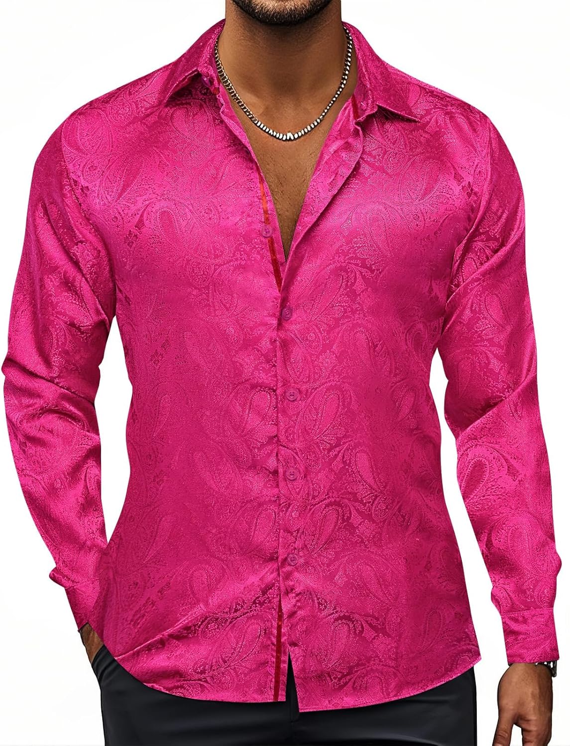 Hi-Tie Silk Mens Paisley Dress Shirts for Formal Occasions