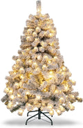 4.5 FT Pre-Lit Snow Flocked Christmas Tree for Holiday Decor