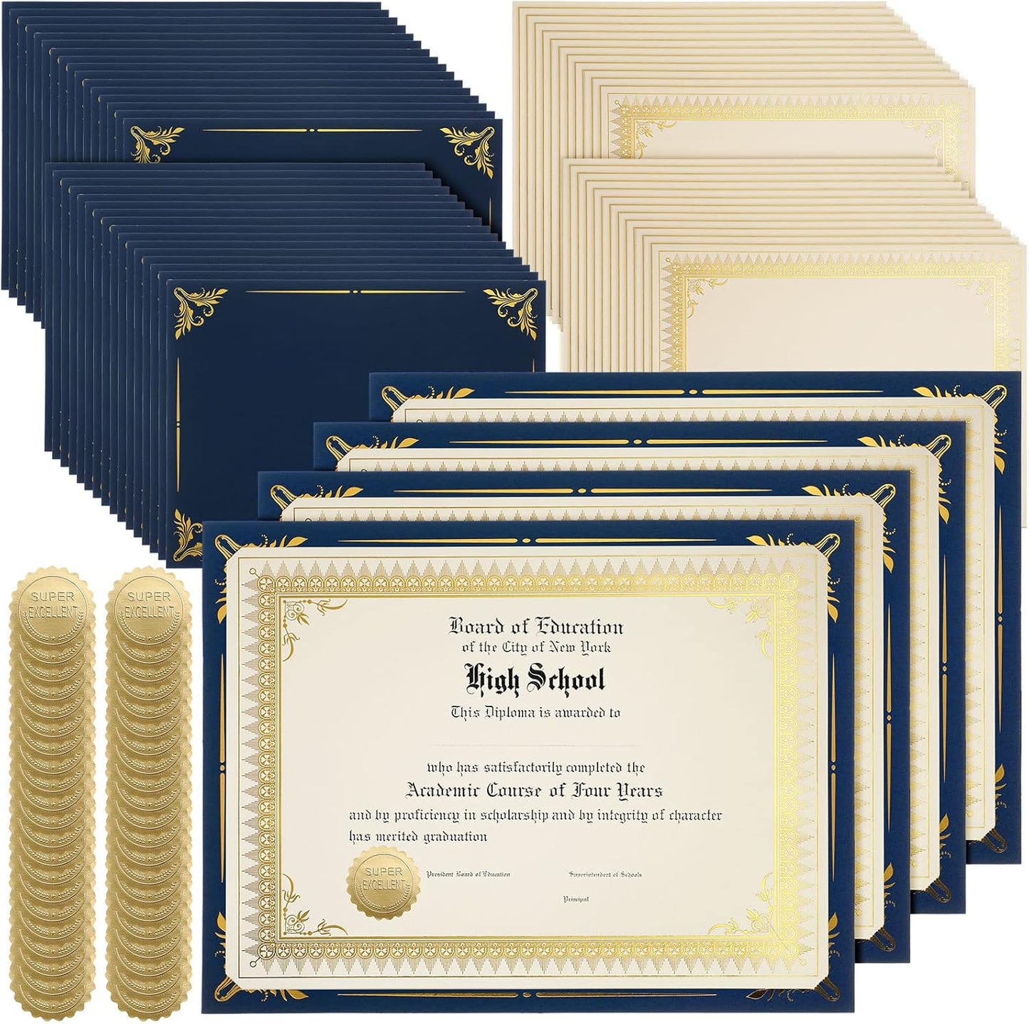 Fainne 100 Sets Certificate Paper Kit for Awards and Diplomas