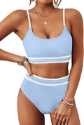 Women's High Waisted Ribbed Two Piece Swimsuit - Color Block Fit