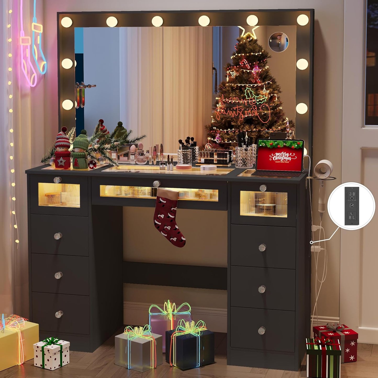 Makeup Vanity Desk with Lights and Large 36.9 Mirror for Glam
