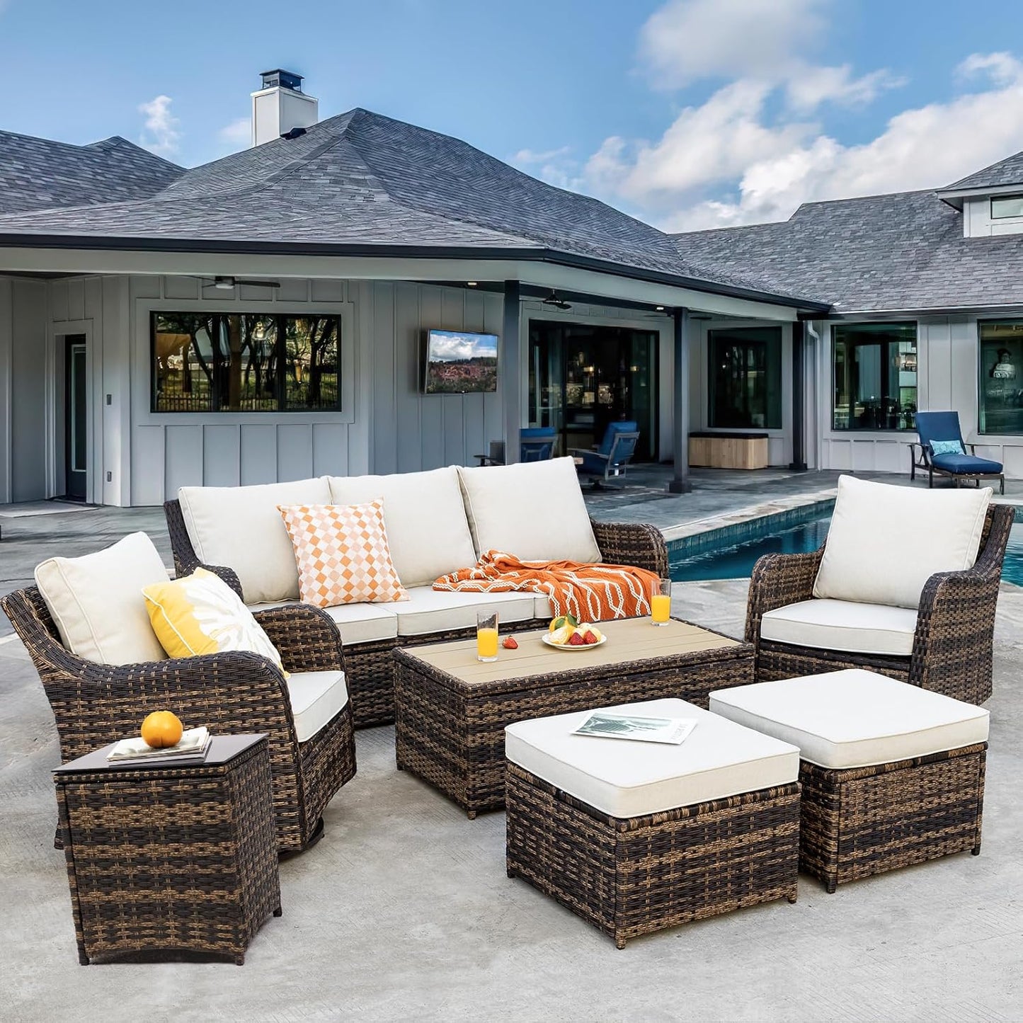 7 Pieces Patio Furniture Set with Swivel Chair for Relaxation