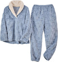 Lentta Women's Fleece Pajama Set - Fluffy Sherpa 2-Piece Cozy PJs