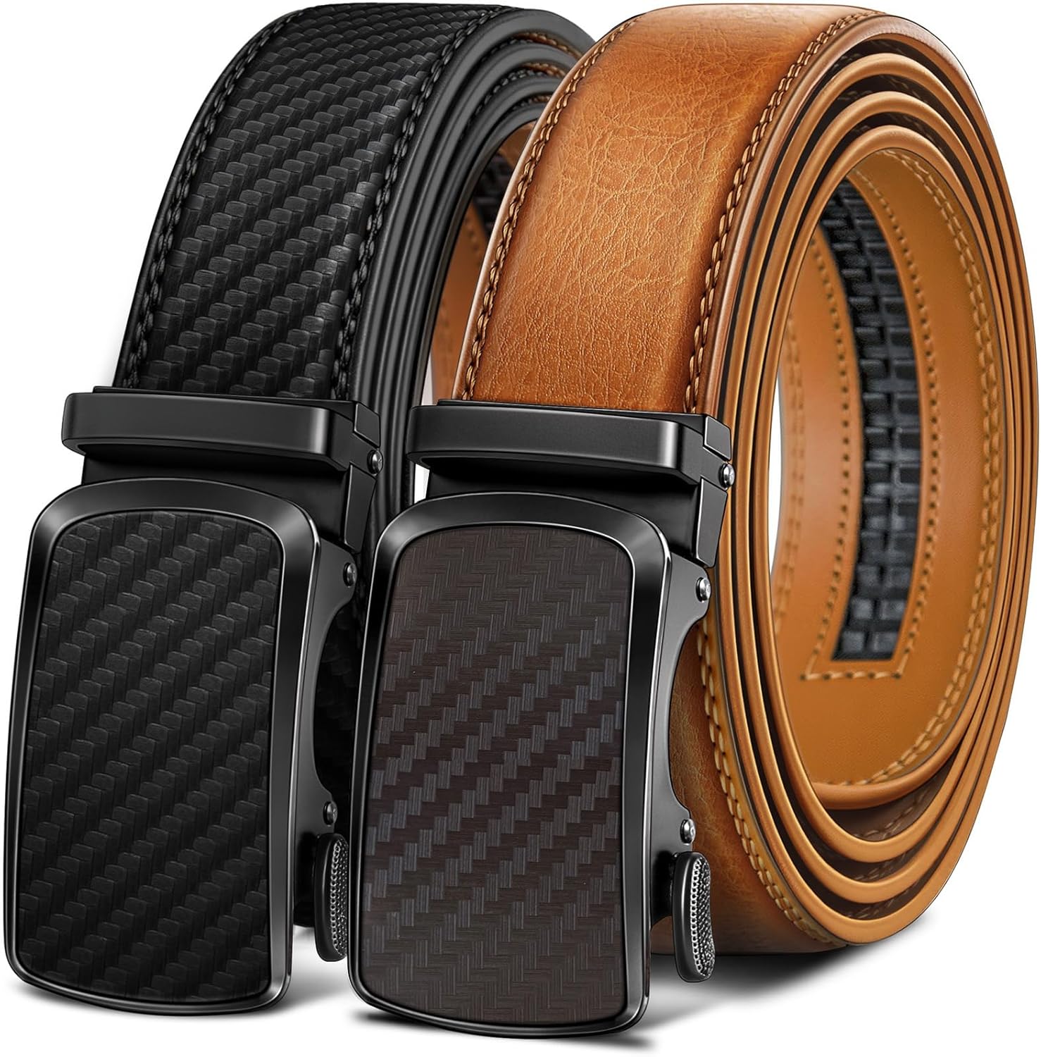 BULLIANT Men's Ratchet Belt 2 Pack - Adjustable Leather Belt