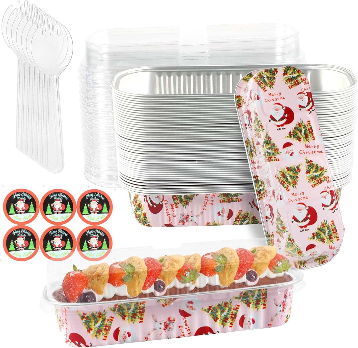 100Pack Pink Christmas Mini Loaf Pans with Lids for Baking
