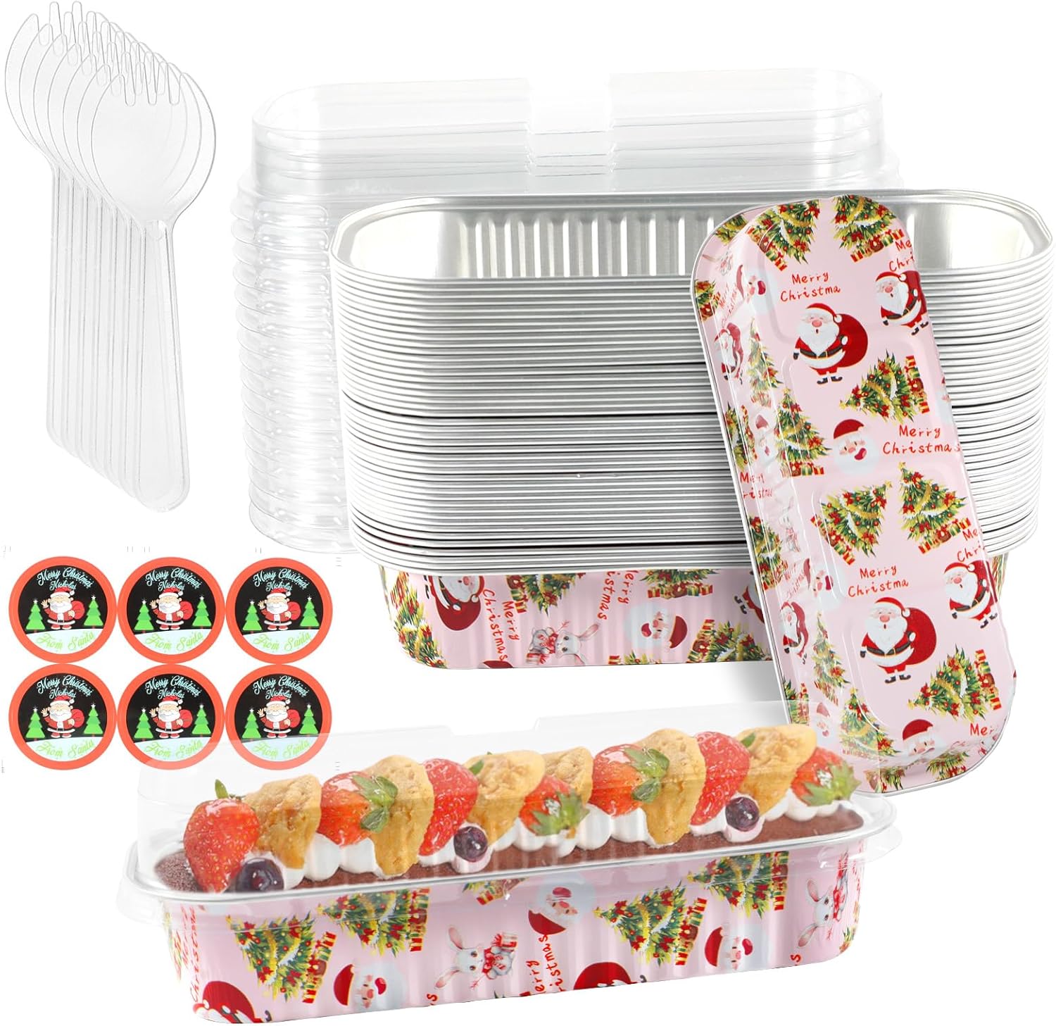 100Pack Pink Christmas Mini Loaf Pans with Lids for Baking