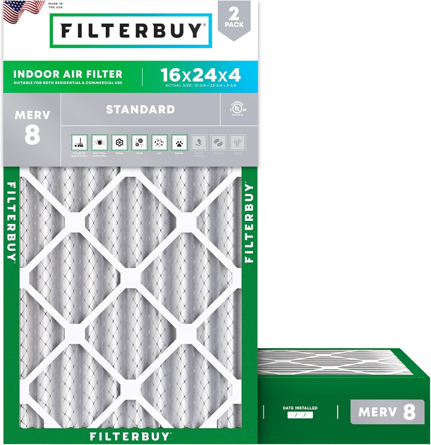 Filterbuy 16x24x4 Air Filter MERV 8 for Dust & Allergy Defense