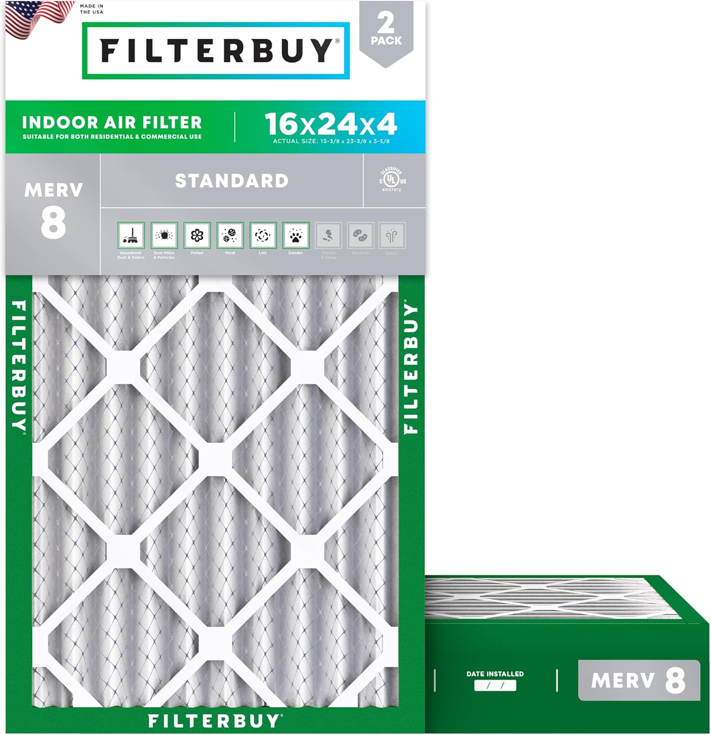 Filterbuy 16x24x4 Air Filter MERV 8 for Dust & Allergy Defense