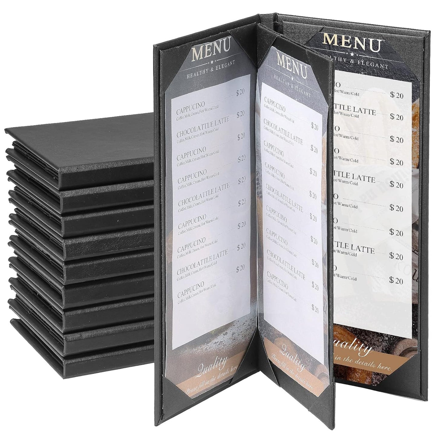 10 Pack 4 View Menu Holder Covers for Restaurants and Bars