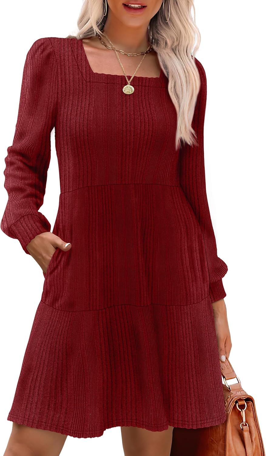 Stylish Womens Square Neck Long Sleeve Fall Dresses for All Occasions