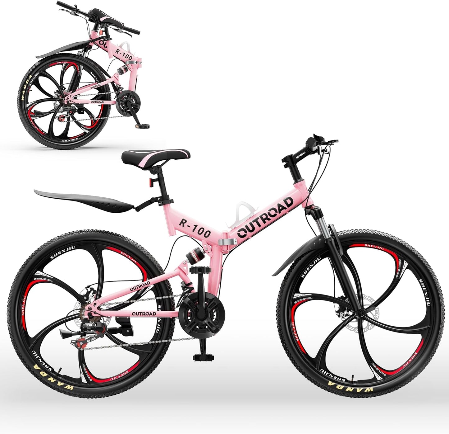 26 Inch Folding Mountain Bike with Full Suspension and 21 Speeds