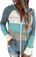Womens Oversized Color Block Zip Up Hoodie - Lightweight Layer