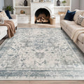 6x9 Washable Area Rug for Living Room - Low Pile Light Blue Grey
