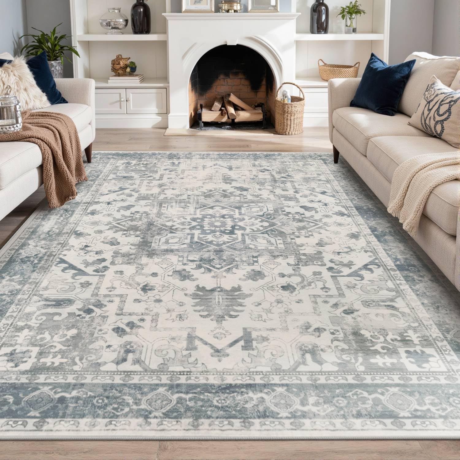 6x9 Washable Area Rug for Living Room, Durable Non Slip Carpet