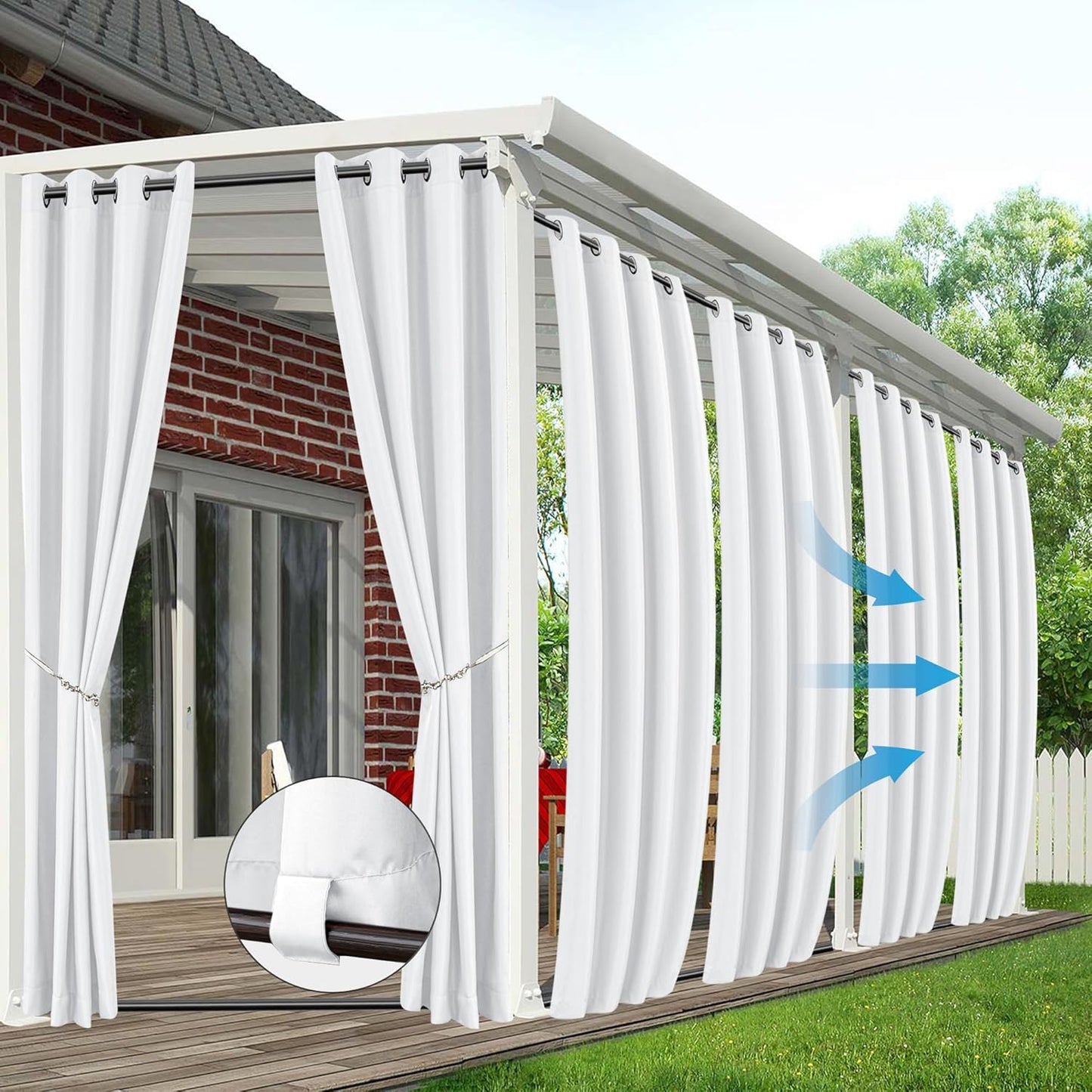 HolidayIdeas Outdoor Curtains for Patio Waterproof 6 Panels