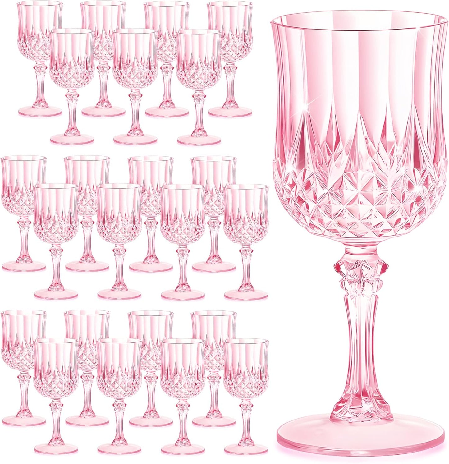 24PCS 7OZ Pink Wine Plastic Glasses for Weddings and Parties