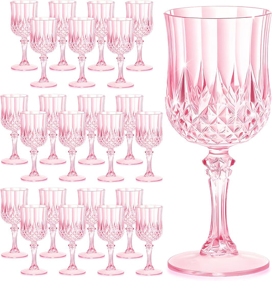 24PCS 7OZ Pink Wine Plastic Glasses for Weddings and Parties