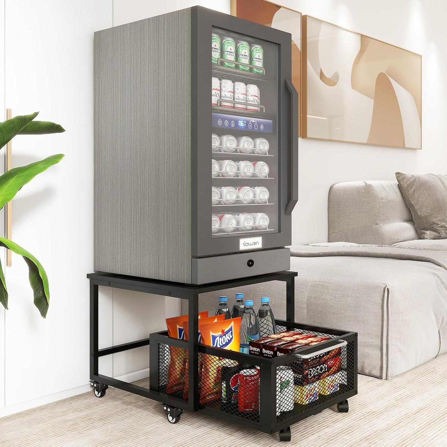 PUNCIA Mini Fridge Stand with Lockable Wheels for Easy Mobility