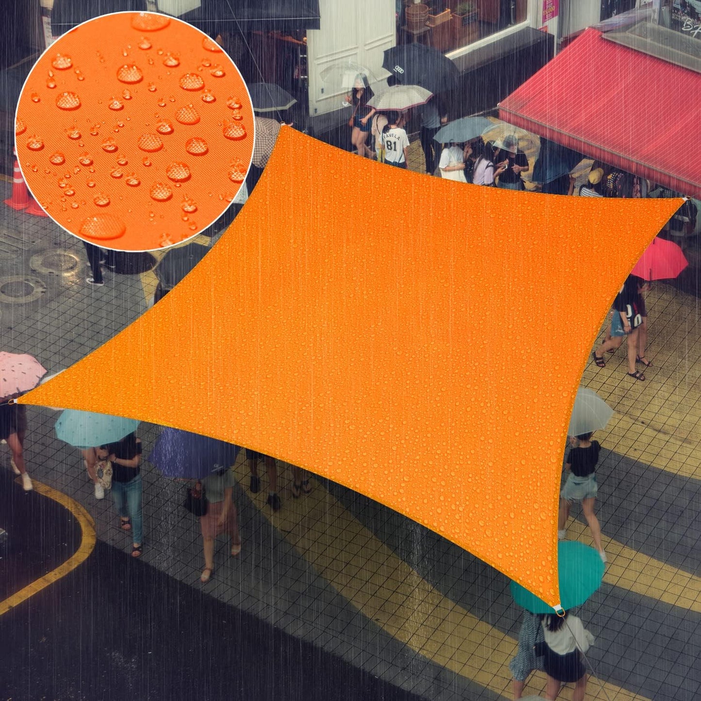 Custom Size Orange Rectangle Waterproof Sun Shade Sail Canopy