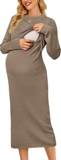 OUGES Women's Wool Blend Maternity Nursing Midi Dress - Slim Ribbed